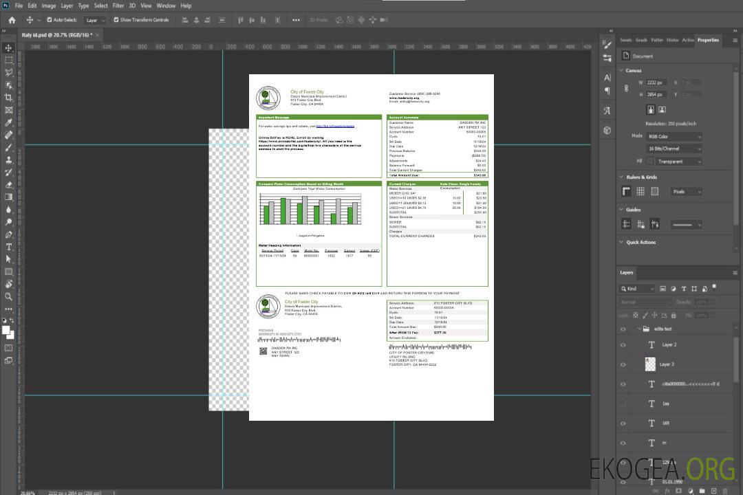 Modèle de facture de services publics de la ville de Foster City, États-Unis, Californie, aux formats Word et PDF template